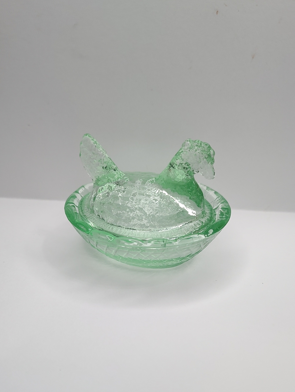 Green Glass Mini Hen On Nest